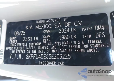 2025 Kia K4 Ex from USA, damaged, VIN 3KPFU4DE3SE206255